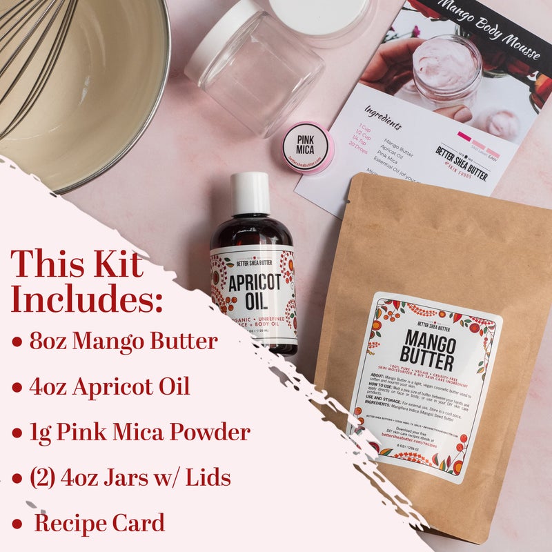 Better Shea Butter Body Butter Making Kit - Includes Raw Mango Butter, Raw Apricot Oil, Pink Mica, 2 jars and Recipes Card with Link to Video Tutorial - Natural Whipped Mango Body Lotion Making Kit - Image 2